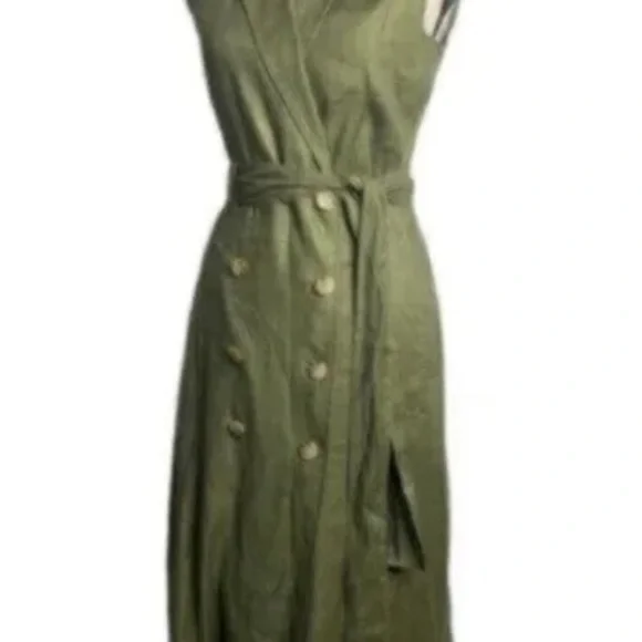 Elie Tahari Green Linen Double Breasted Shirt Dress 4 - Picture 2 of 7